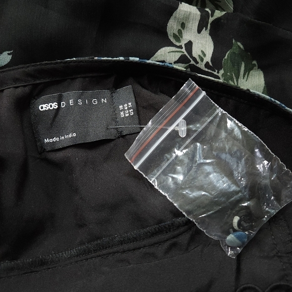 New ASOS DESIGN Black Floral Print Sheer Mini Dress With Lace Trim Detail Sz 14 - Picture 8 of 8